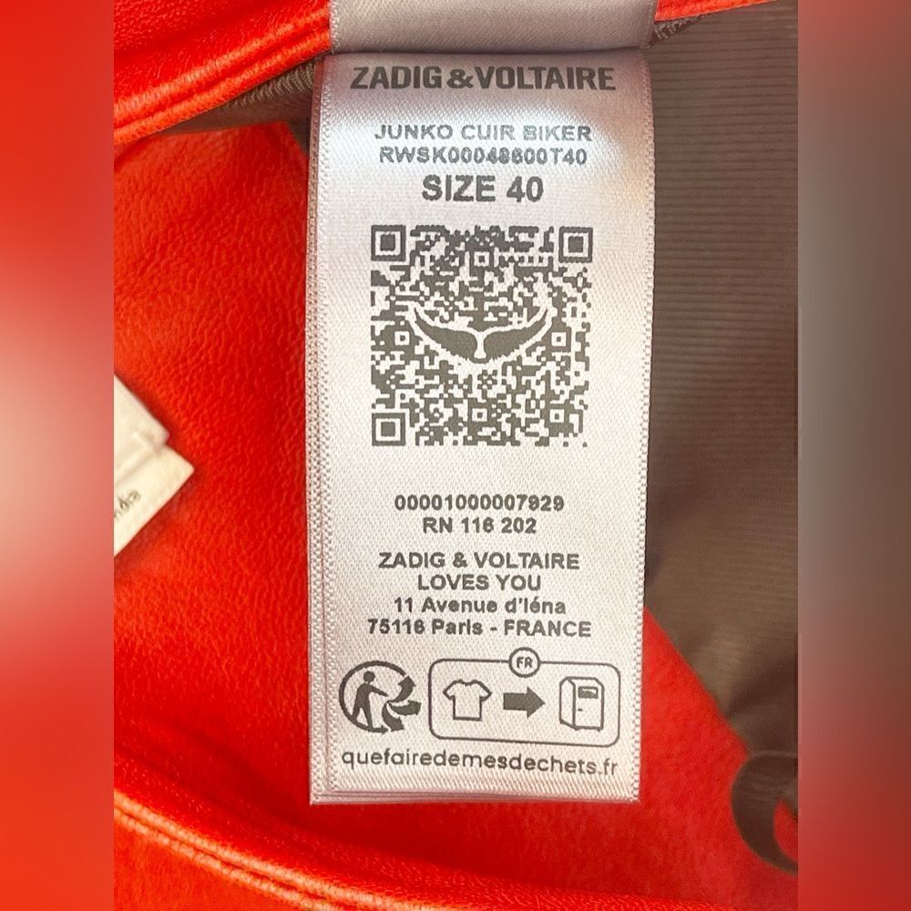 Zadig & Voltaire Junko Cuir biker moto red Leather mini skirt.  Size 40. NWT - Picture 9 of 13